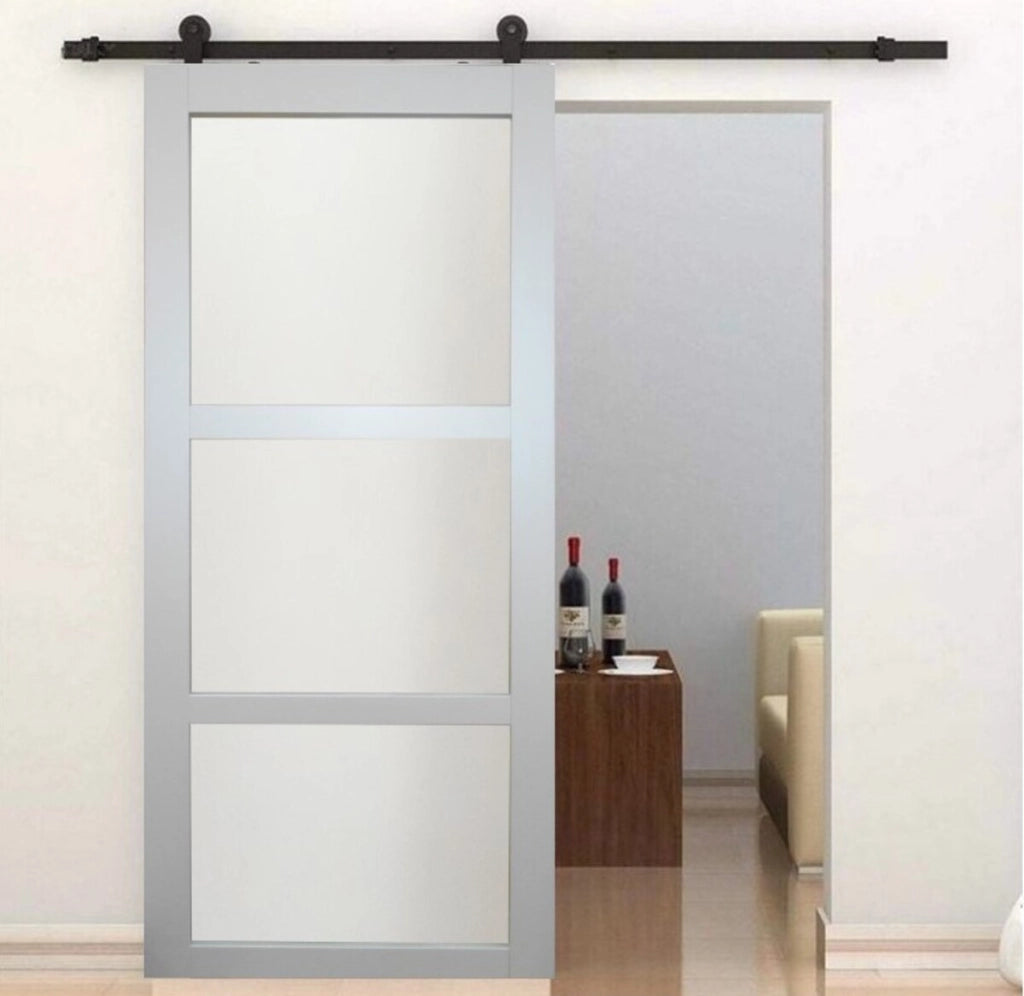 Greyria' Grigio chiaro RAL 7035 Porta scorrevole per abiti H204 x L93 + Binario a rulli nero