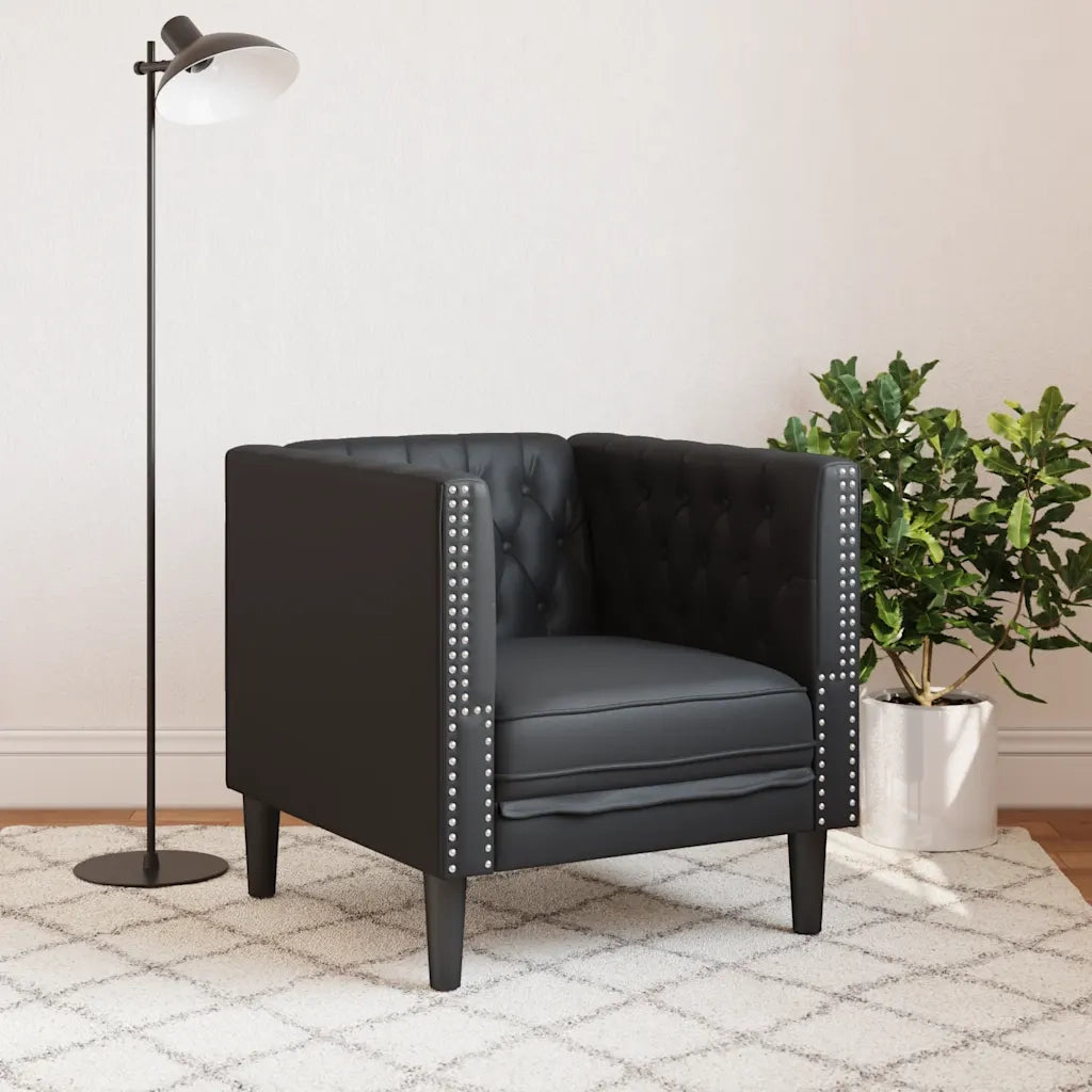 Divano Sedia-Poltrona Chesterfield Nera in Similpelle