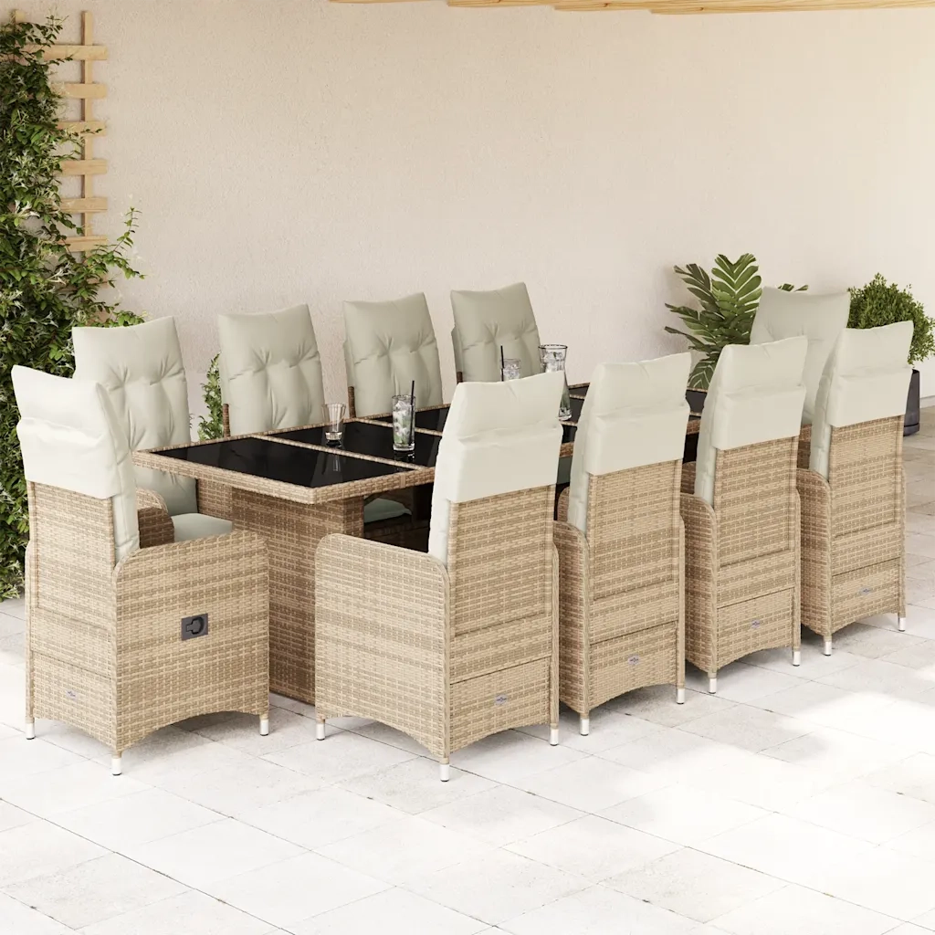 vidaXL Set Bistrò da Giardino 11 pz con Cuscini in Polyrattan Beige