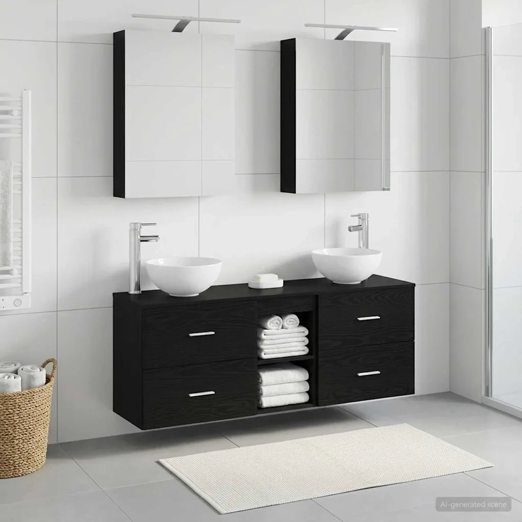 Set di Armadi da Bagno 5 pcs Rovere Nero 50 x 14,5 x 70 cm 3406672