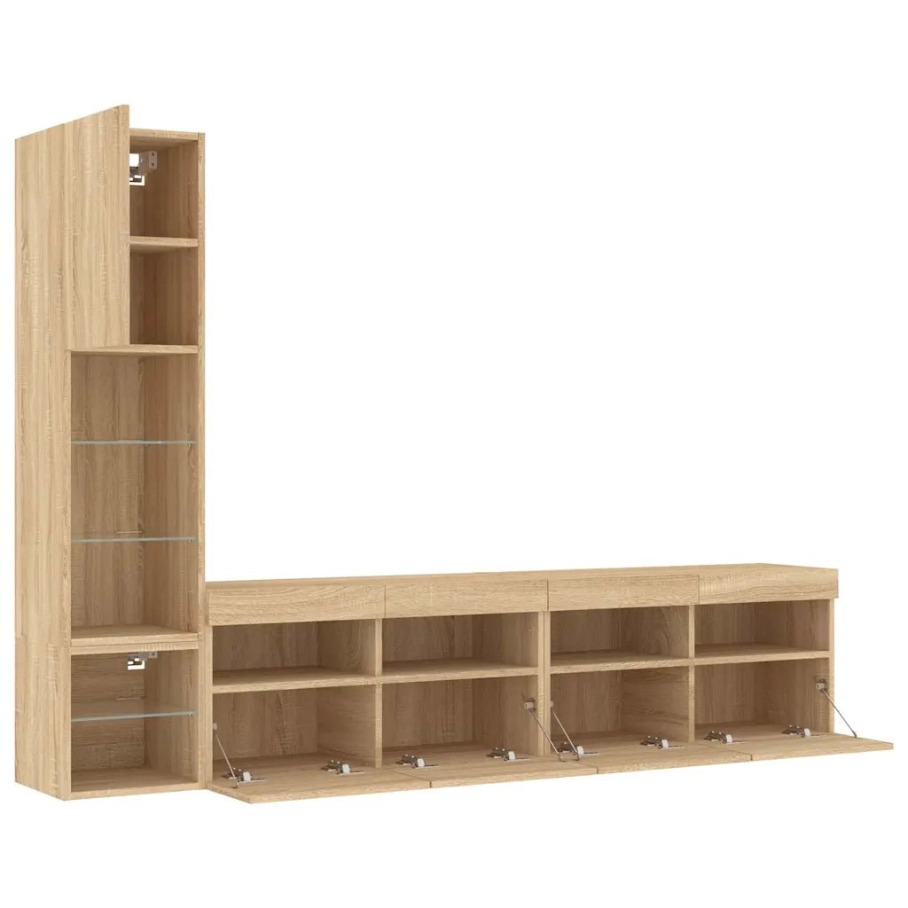 Mobili TV a Muro con LED 4pz Rovere Sonoma Legno Multistrato 3216713