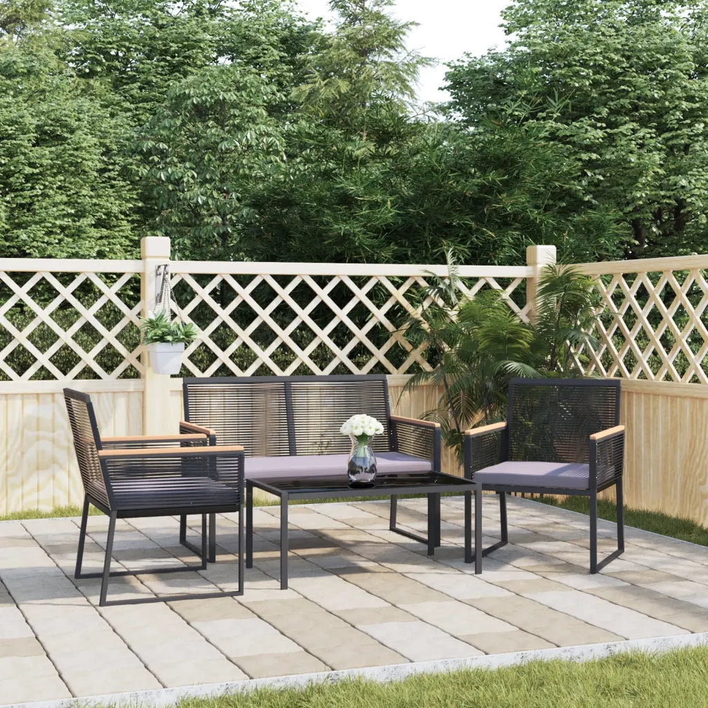 Set Mobili da Giardino 4 pz con Cuscini Nero in Acciaio cod mxl 40369
