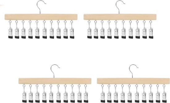 Hanger per asciugamani in legno con 10 clip e gancio ruotabile 360° - Set di 4 asciugamani stendibiancheria - Hanger per abiti in legno