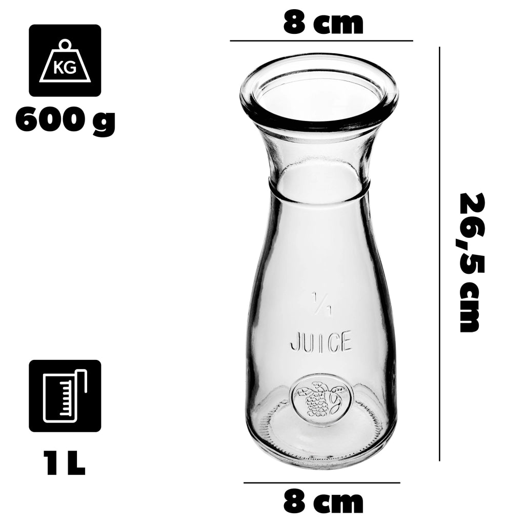 Caraffa in vetro KADAX da 1 litro per succhi di frutta, vino, limonata e bevande fredde.