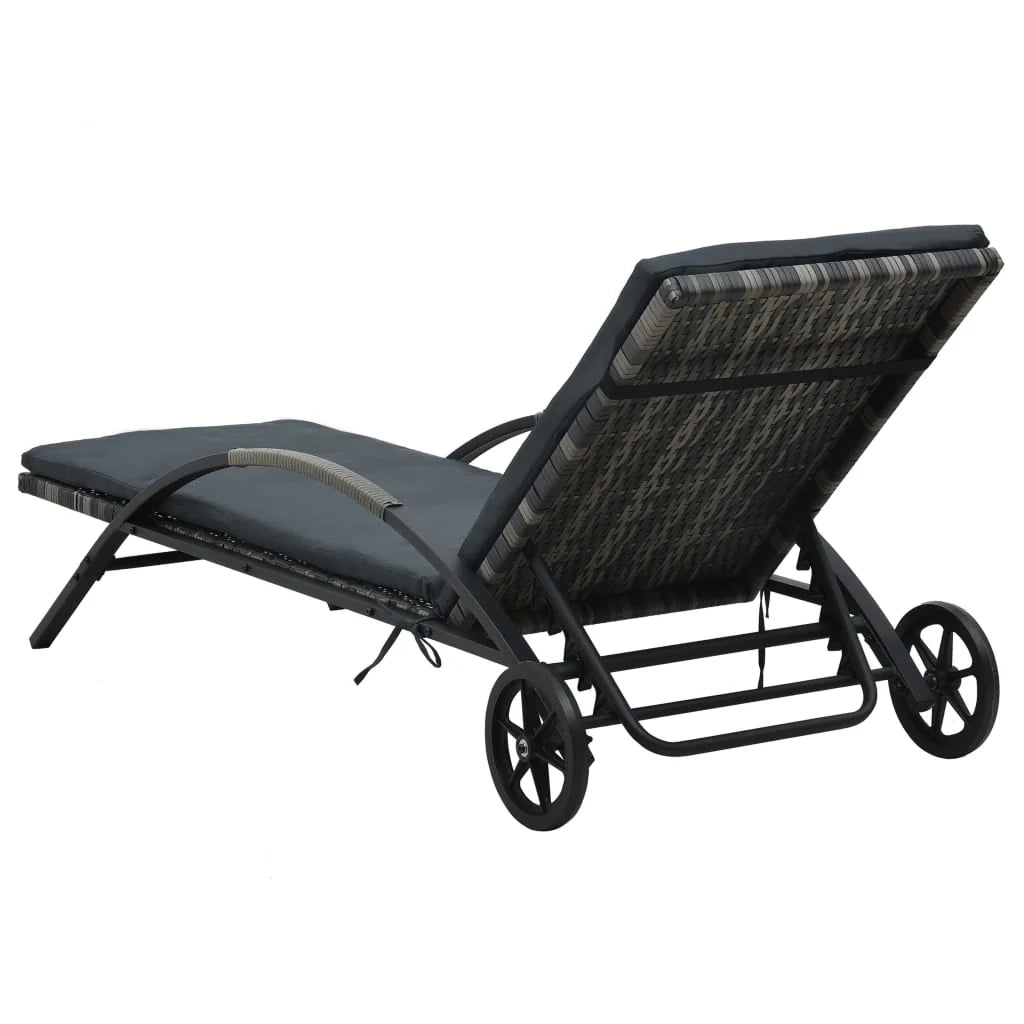 Lettino prendisole sedia a sdraio lettino prendisole letto da giardino mobili da esterno per patio con cuscino e ruote resina intrecciata antracite 02_0012445