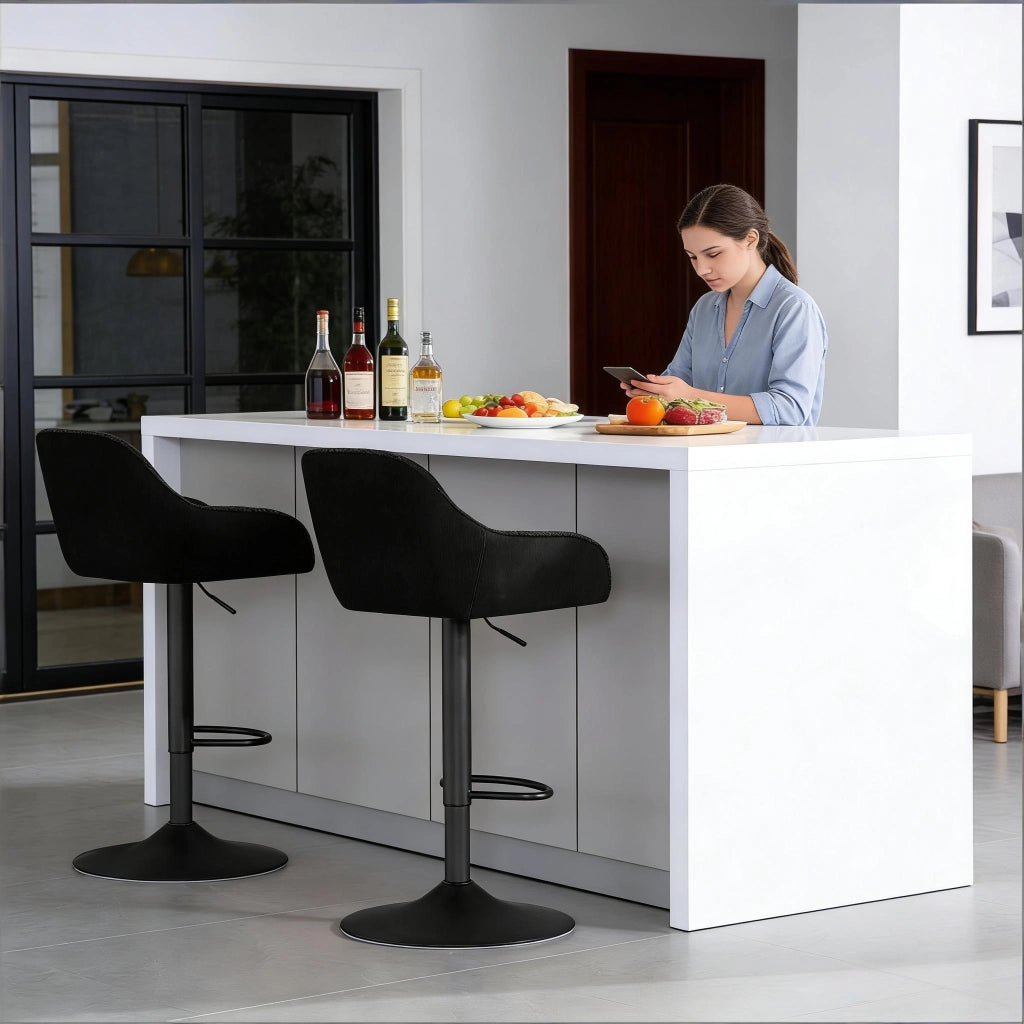 Set di 2 sgabelli da bar girevoli e regolabili in altezza, rivestimento Chenille e Corduroy, nero