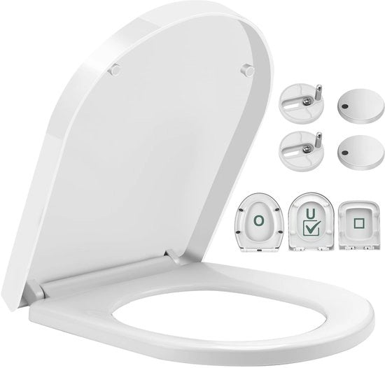 Duroplast Toiletdeksel D-vormig con chiusura softclose, rimovibile con proprietà antibatteriche, U-vormig in Duroplast con sospensioni regolabili