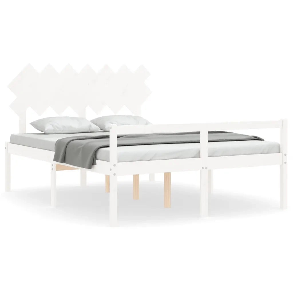 Letto per Anziani con Testiera-Struttura Letto per Anziani Bianco 140x200 cm Legno Massello 234987