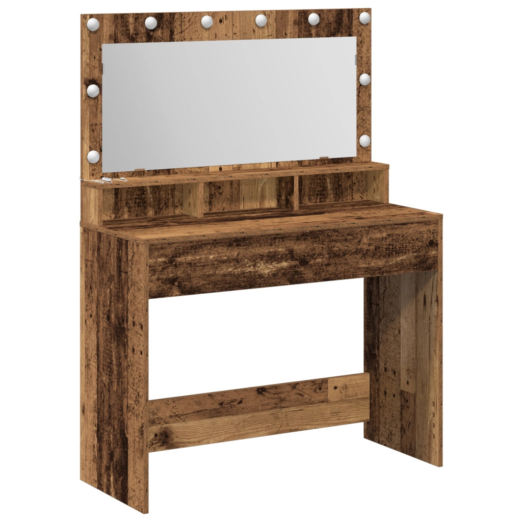 Tavolo da Toeletta con Luci LED - Legno Vintage - 100x41x135 cm