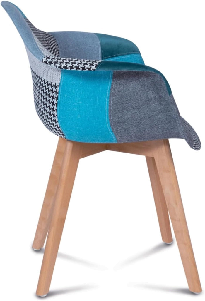 Set di 2 sedie da pranzo scandinave, poltrone da tavolo SARA patchwork blu