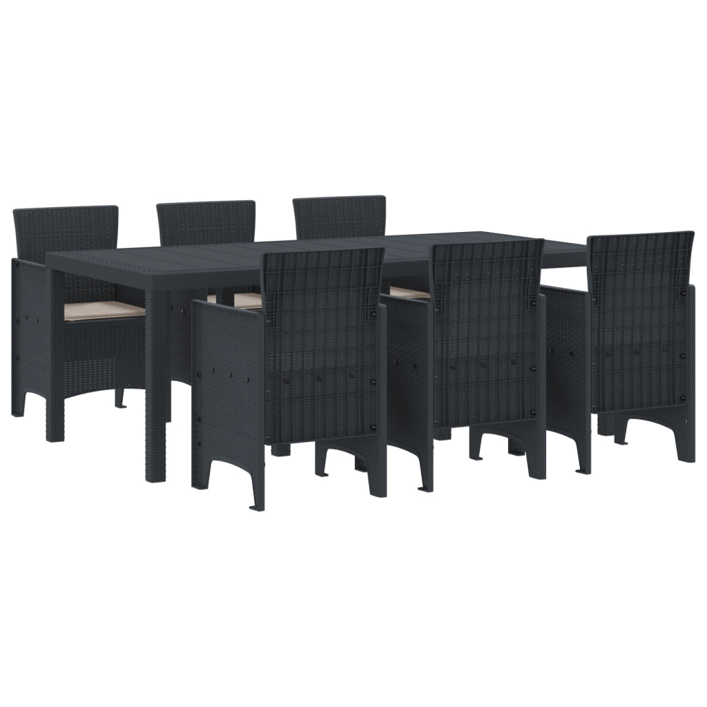 Set da Pranzo per Giardino 7 Pezzi con Cuscini Anthracite Polyrattan