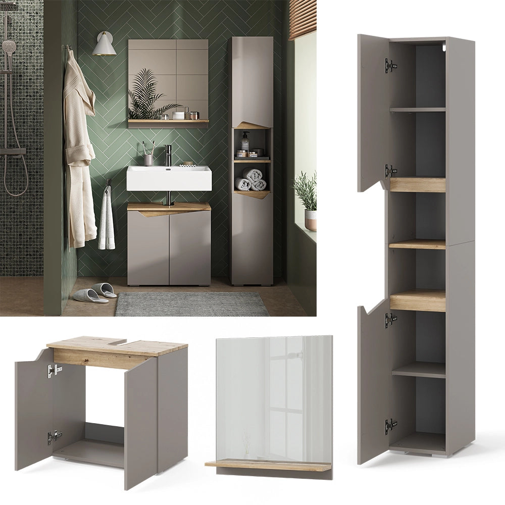 Vicco Combinazione di mobili da bagno Grigio 3 parti, con colonna