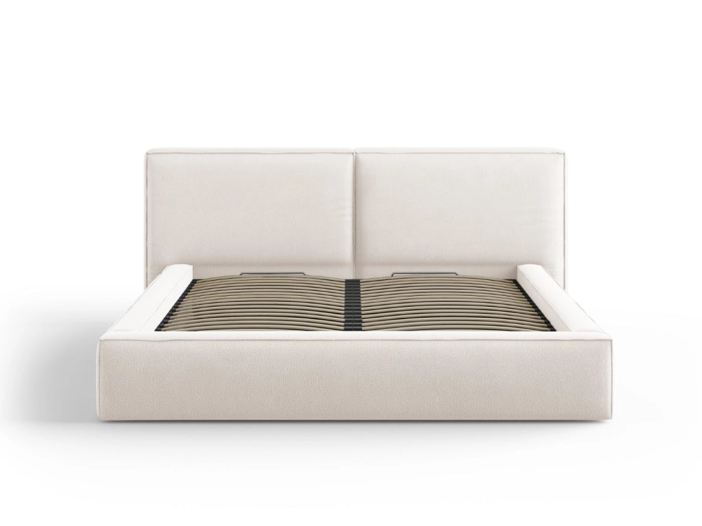 Cosmopolitan Design - Letto a cassettone con testiera doppia "Arendal" 180x200cm in tessuto strutturato beige chiaro 