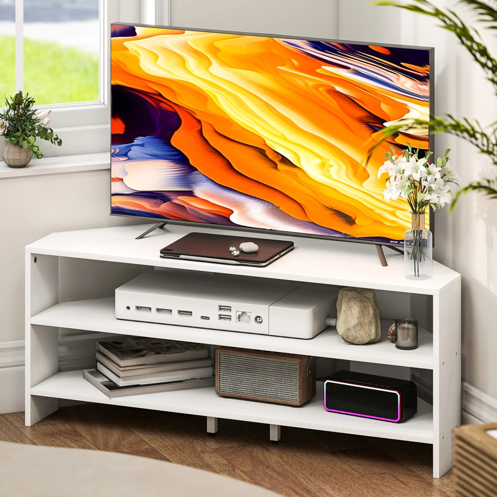 Mobile TV ad Angolo per 47" max con 2 Ripiani Aperti-Credenza  per TV,in Legno,110x36x45 cm,Bianco