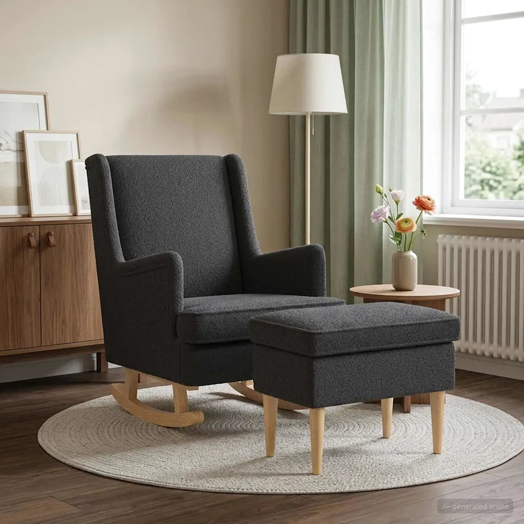 Poltrona con Ottomano 2 pz Grigio Scuro Bouclé 3418857