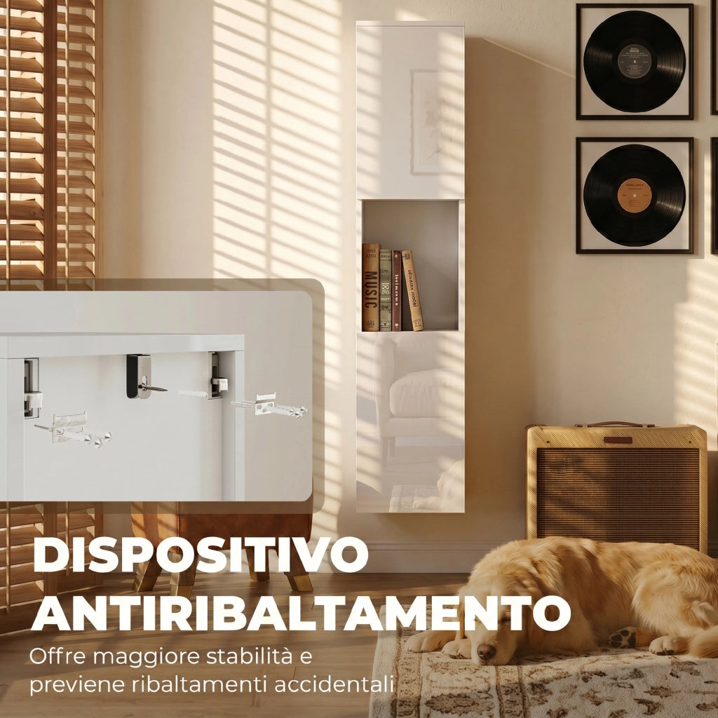 Mobile Multimediale Slim a 5 Ripiani con Ripiani Regolabili, Bianco