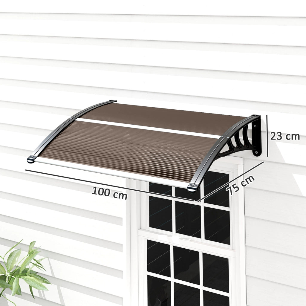 Pensilina da Esterni Impermeabile e Anti-UV, in PC, PP e Alluminio, 75x100x23 cm, Marrone e Nero