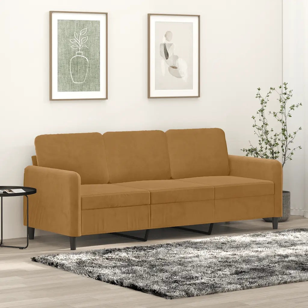 Divano a 3 Posti Marrone 180 cm in Velluto