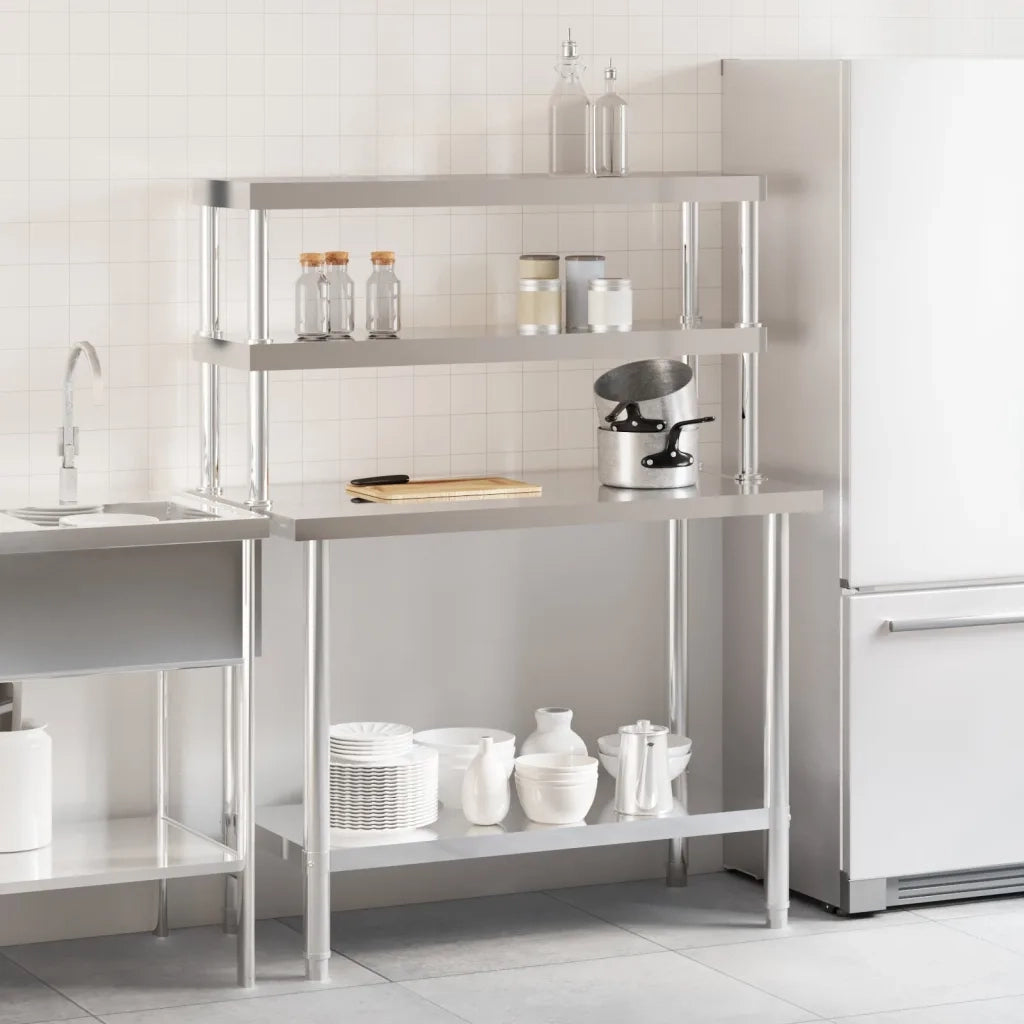 Tavolo Lavoro Cucina con Ripiano 110x55x150 cm Acciaio Inox CFW3505888