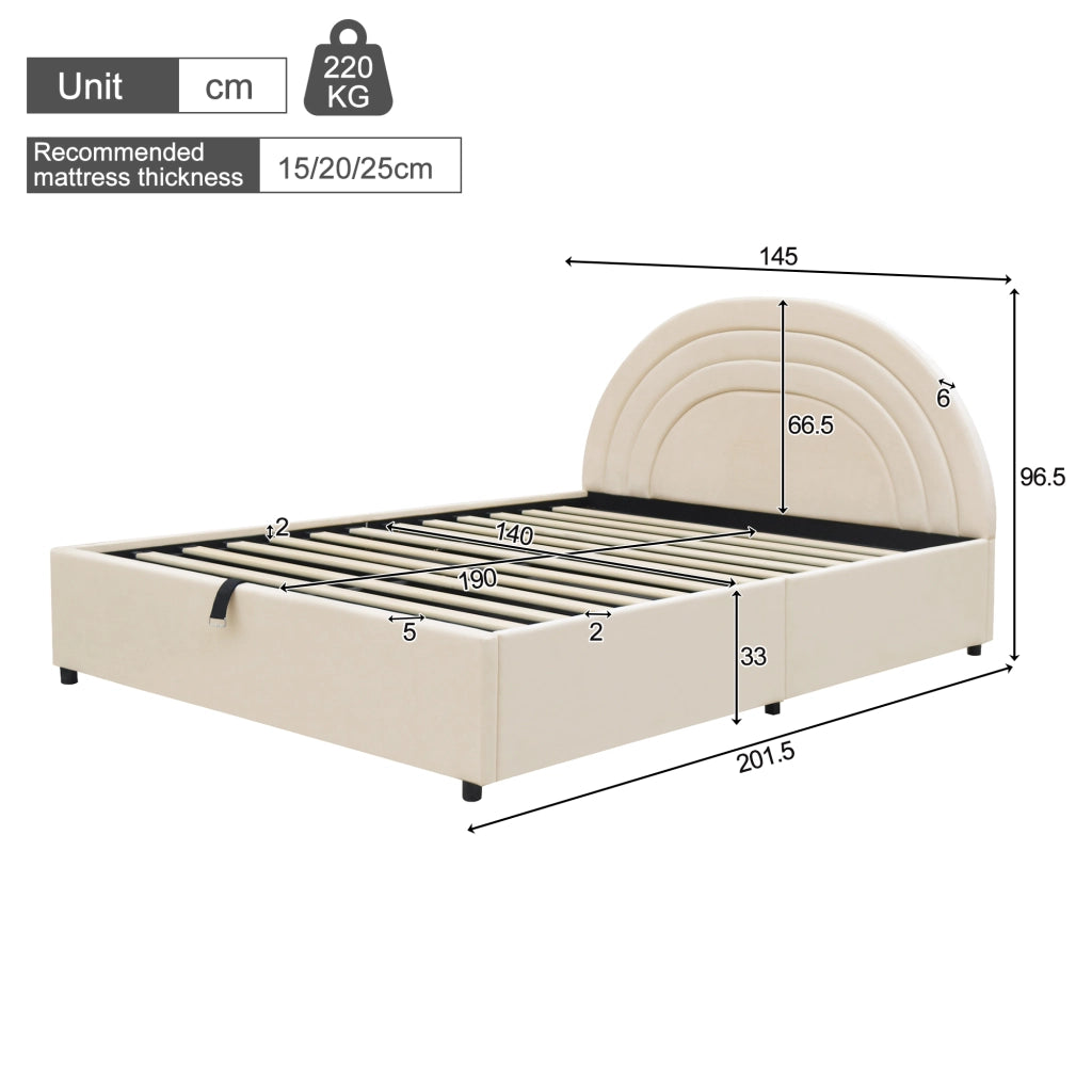 Letto Imbottito 140x190 con Testiera e Rete a Doghe ¨C MINIMAL ¨C Velluto Beige