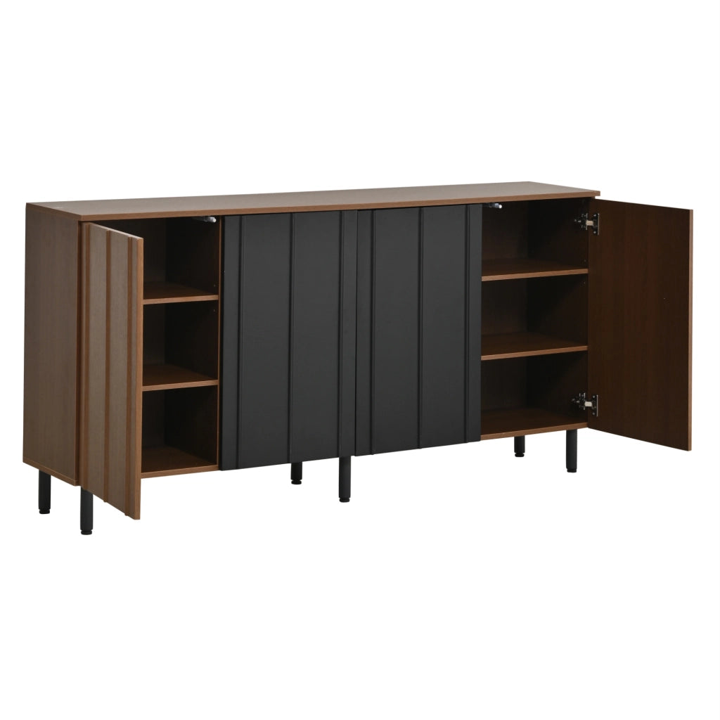 Credenza ULEVR 160x35x80 cm con 4 ante e ripiani regolabili, effetto noce e nero