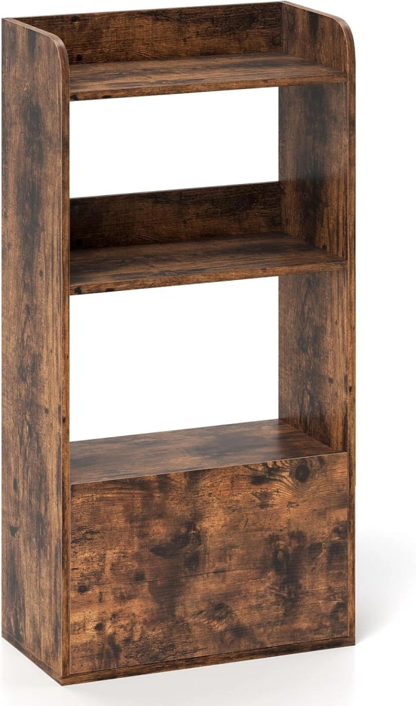 Libreria di libri con 3 ripiani aperti e 1 cassetto, libreria in legno con kit antiribaltamento, 55 x 29 x 105 cm, scaffale di stoccaggio per soggiorno, ufficio, camera da letto (marrone