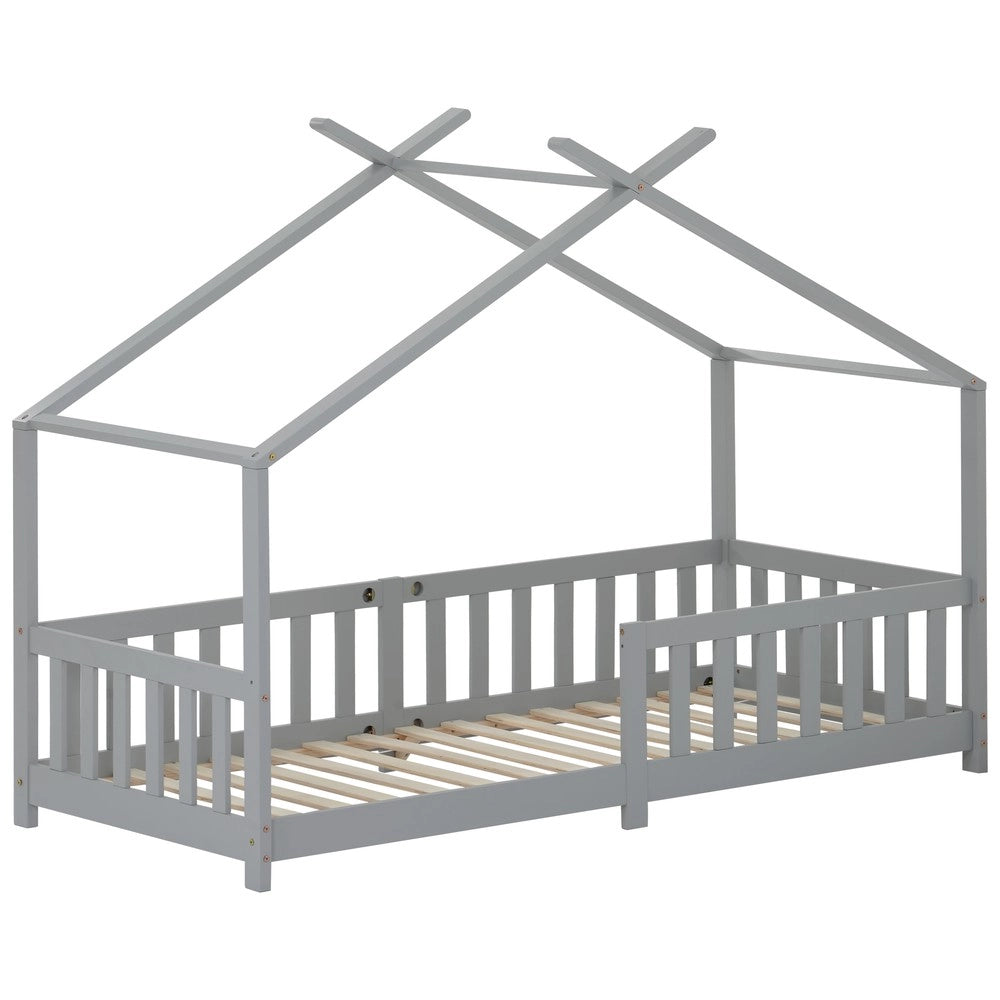 Letto Casetta Bambini in Legno Massello con Scala ¨C Xylo ¨C Grigio 90x200