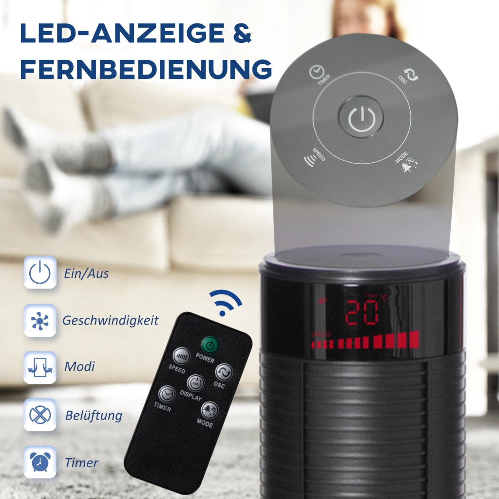 Ventilatore da pavimento con telecomando 117 cm oscillante ¨C zephmum ¨C 4 modalita' 3 velocita' 12h timer nero