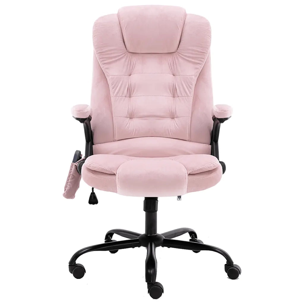 Sedia da Ufficio | Sedia da Gaming Massaggiante Rosa in Velluto