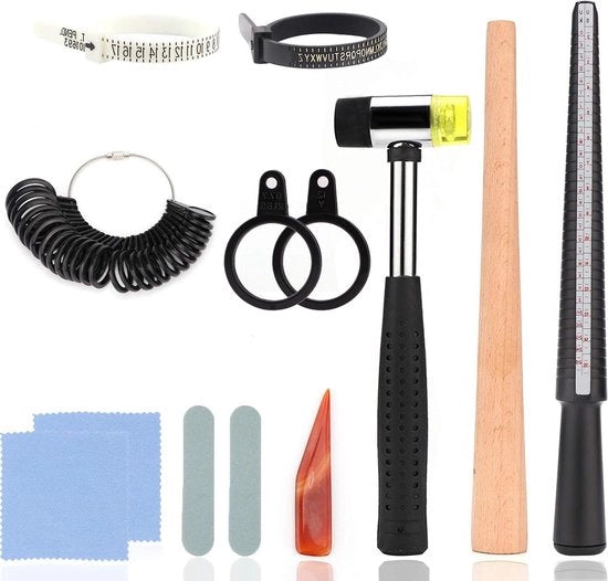 Kit di misurazione per anelli di gioiello con porta anelli e strumenti di riparazione per gioielli