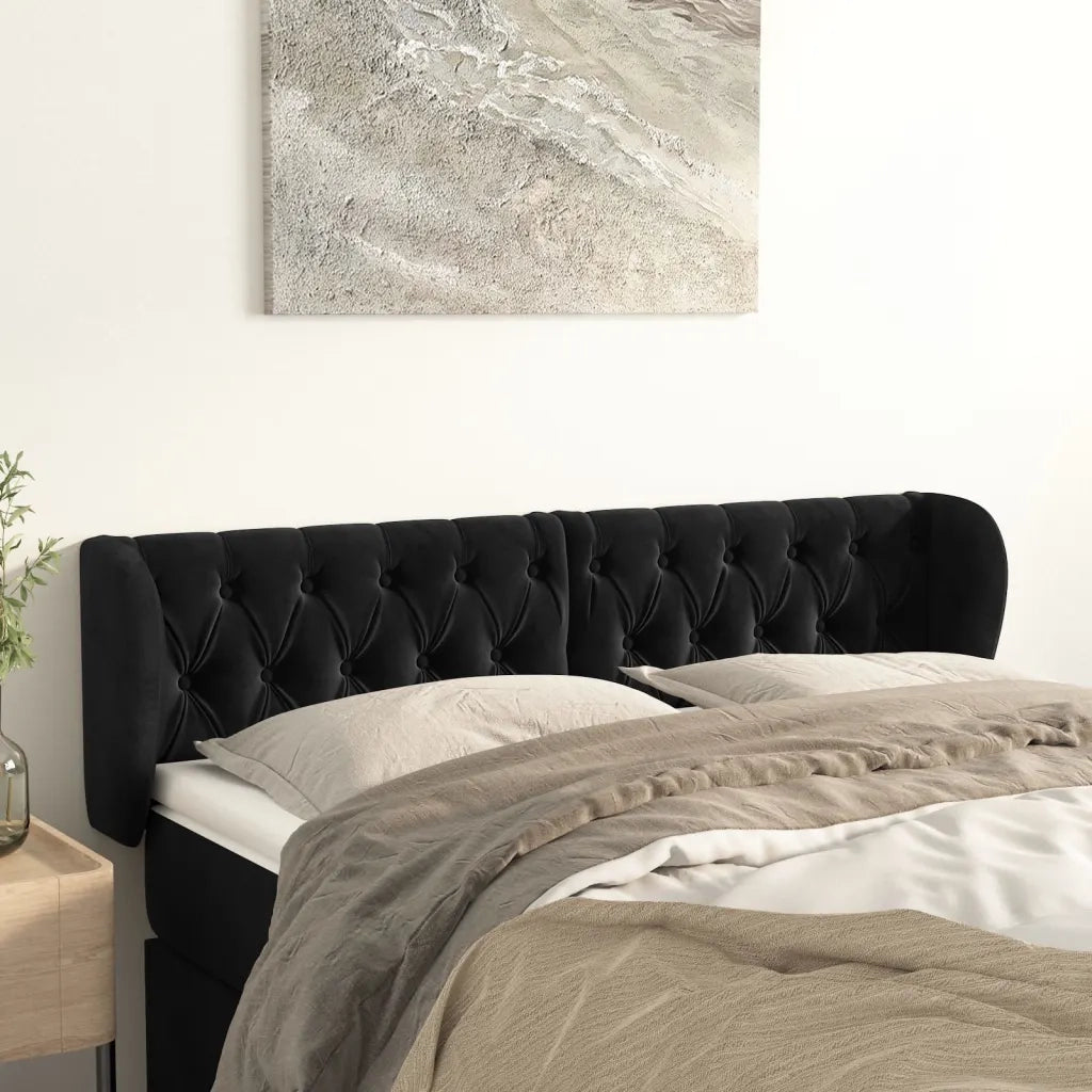 Testiera ad Orecchio-Testata con Orecchie Nera 147x23x78/88 cm in Velluto 782458