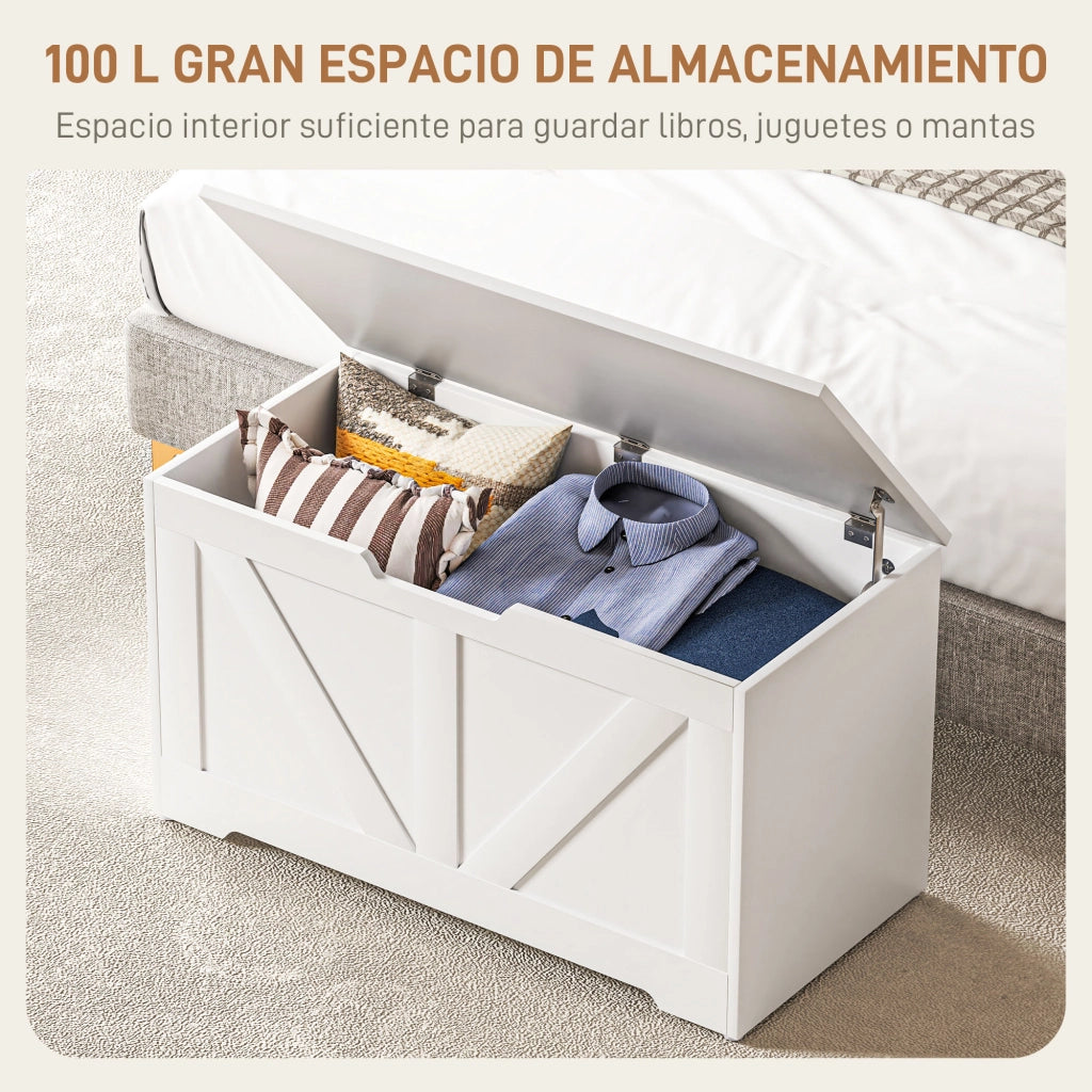 Pouf Contenitore con Coperchio ¨C Zephmum ¨C Bianco 80x40x45 cm