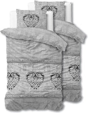 Set di lenzuola a 4 pezzi 135cm x 200cm a 4 pezzi grigio - vintage cuori - lenzuola di cotone morbide e senza stiratura con chiusura a zip - set di lenzuola con 2 cuscini 80cm x 80cm