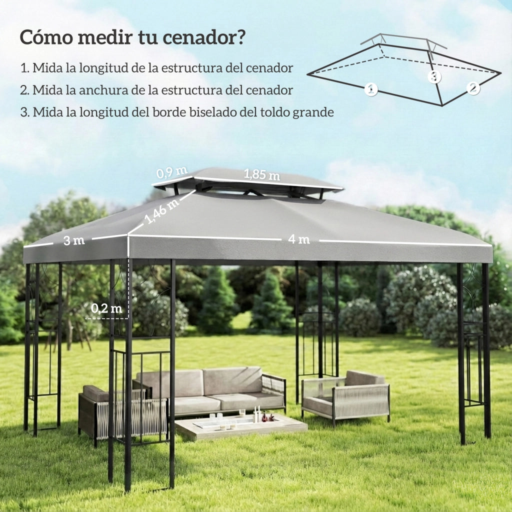 Toldo da giardino 4x3 m ¨C zephmum ¨C grigio chiaro