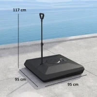 Base per Ombrellone a Sbalzo in HDPE con Maniglia e Ruote e Riempibile con Acqua o Sabbia, 95x95x117 cm, Nero