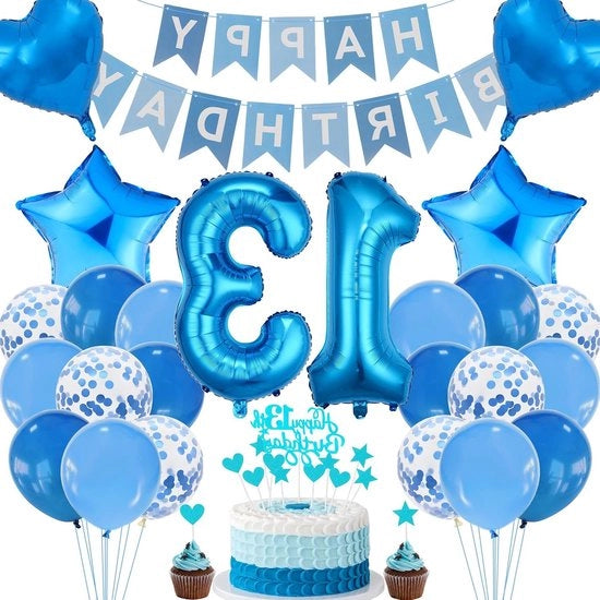 Decorazione per torta blu per bambini, decorazioni per feste per 13 anni