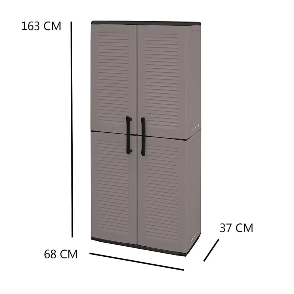 Armadio multiuso da esterno o Akina, Mobile a 2 ante e 3 ripiani regolabili in polipropilene, 100% Made in Italy, cm 68x37h163, colore Grigio