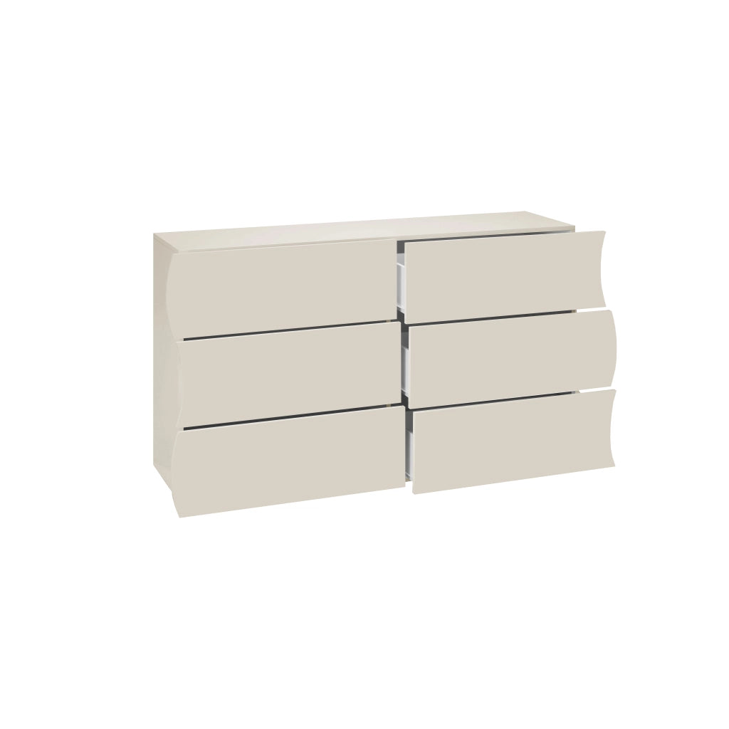Cassettiera 6 Cassetti Onda 155,1x40x81,8 cm Finitura in Melamina Cachemire