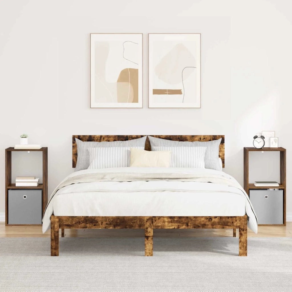 Set di 2 Comodini | Armadio da Notte | Mobiletto da notte Rovere fum¨¦ 35 x 32 x 68,5 cm Legno multistrato