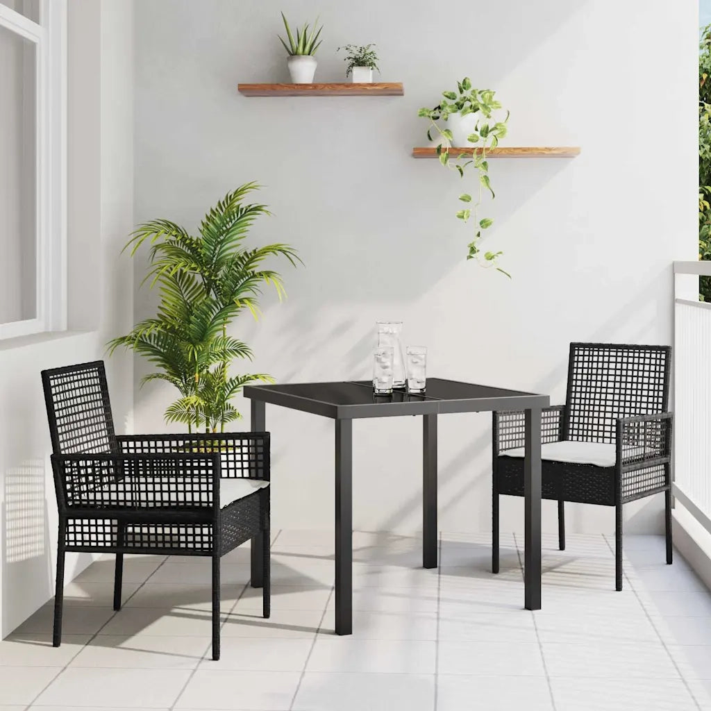 Set da Pranzo per Giardino con cuscino 3 pcs Nero polyrattan