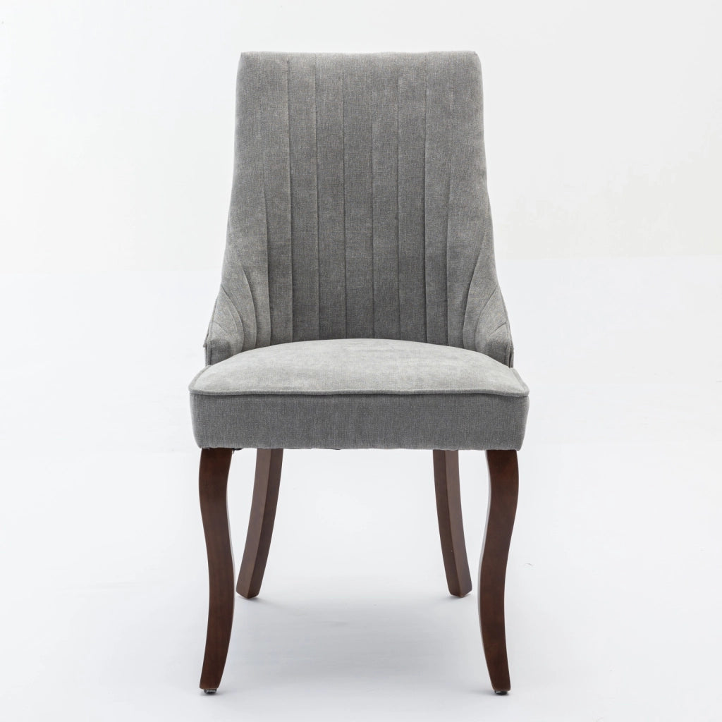Sedie da Pranzo Imbottite in Tessuto ¨C MINIMAL ¨C Set 2 Pezzi, Grigio, Gambe in Legno Massello