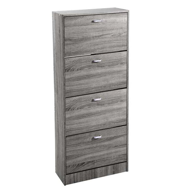 SCARPIERA 4 ANTE IN LEGNO TRUCIOLARE MELAMINICO, OGNI ANTA 2 DIVISORI IN LEGNO ROVERE GRIGIO 63 X 24 X 150 CM