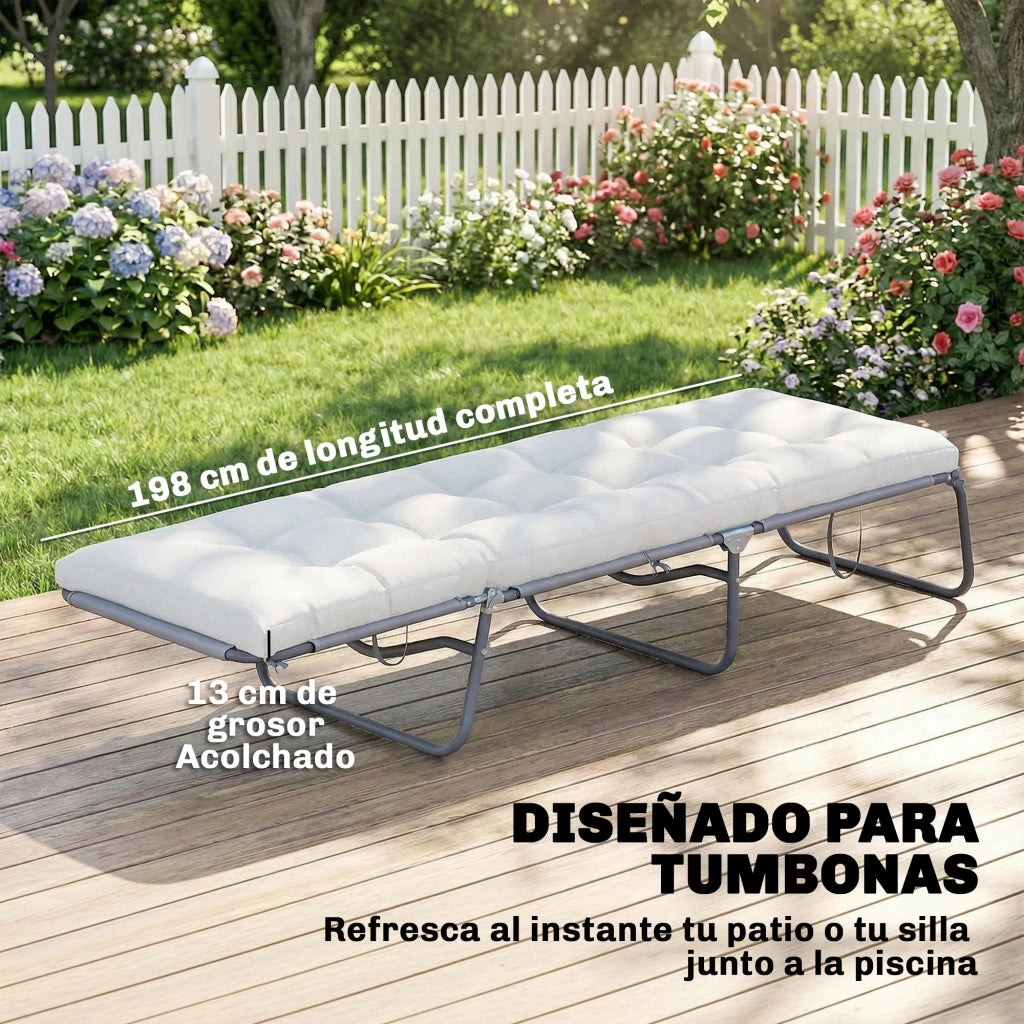 Cuscino per Panchina Esterno con Cinghie ¨C zephmum ¨C Crema 198x65x13 cm