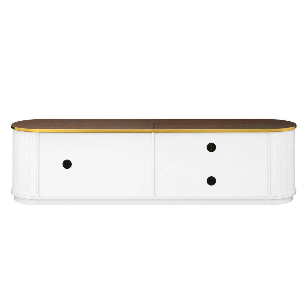 Mobile TV, ante in vetro marrone, in MDF, maniglie in metallo, finitura effetto legno, bianco e marrone