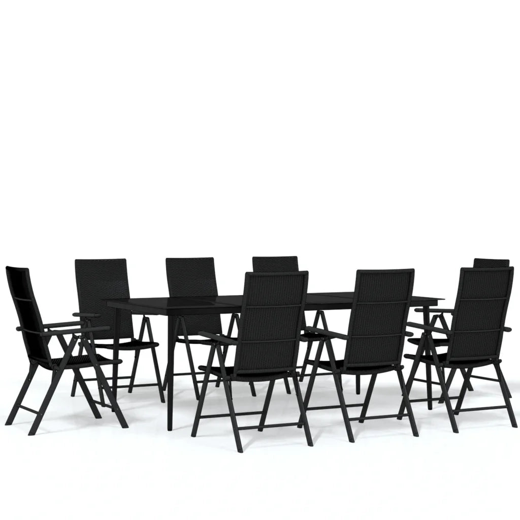 Set da Pranzo per Giardino 9 pz con Cuscini Nero cod mxl 41974