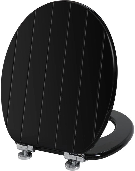 Schiocco di Sicurezza in Legno Bianco, Antibatterico, Visiera da Bagno che non si stacca mai, per Bagno con Chiusura Soft e Rilascio Rapido per Pulizia e Installazione Facili (Chiusura Soft, Nero)