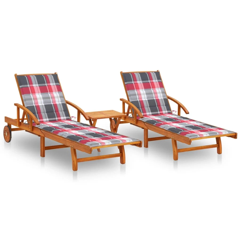 Set di 2 lettini prendisole sedie a sdraio lettini prendisole lettini da giardino mobili da giardino 199 cm con tavolo e cuscini legno massello di acacia 02_0012118