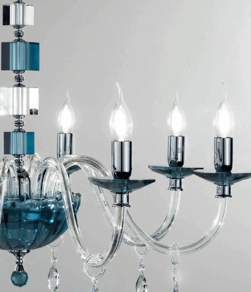 LAMPADARIO LIVIA 8 LUCI OTTANIO- TRASPARENTE E CROMO ATTACCO E14 D.85CM