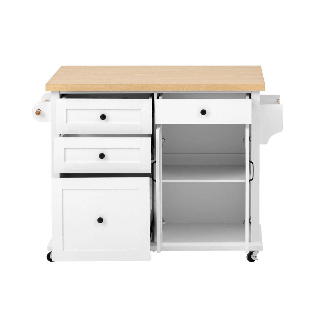 Isola da cucina 107x45-70x90.5 cm con piano estraibile in MDF bianco e naturale