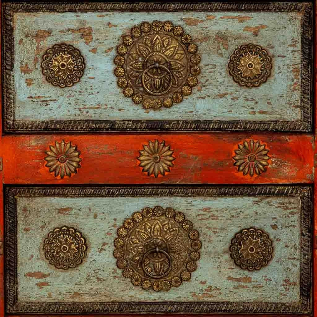 Comodino in legno rosso, realizzato a mano, 50x40x59 cm